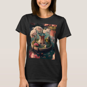 Schwimmender Schrein auf einem japanischen Garten  T-Shirt