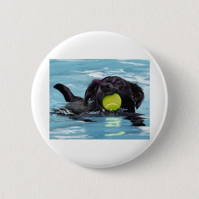Schwimmender schwarzer Labrador Button (Vorderseite)