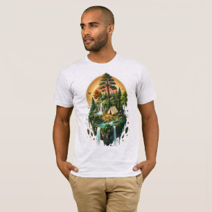 Schwimmendes Insel-Camping-Wasserfall-Wald-T-Shirt T-Shirt