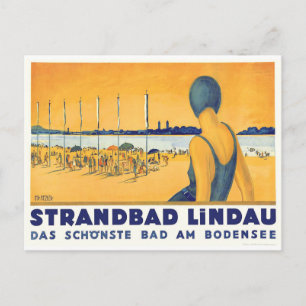 Schwimmendes Mädchen am Strandbad Lindau Bodensee, Postkarte