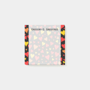 Schwimmenrotes, orange und gelbes Herz-Muster Post-it Klebezettel