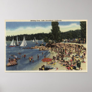 Schwimmer auf dem Baden des Bucht-Strandes Poster