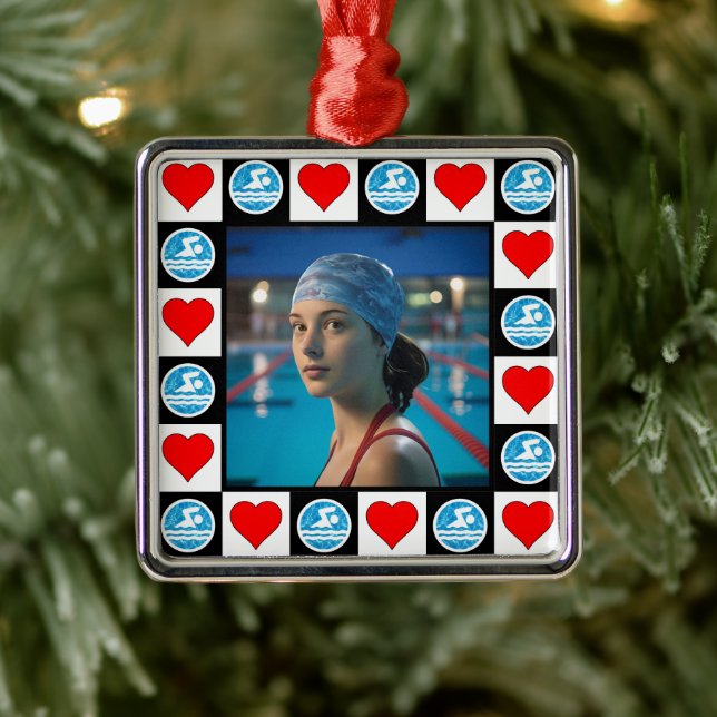 Schwimmer Custom Foto Schwimmen Weihnachten Ornament Aus Metall (Baum)