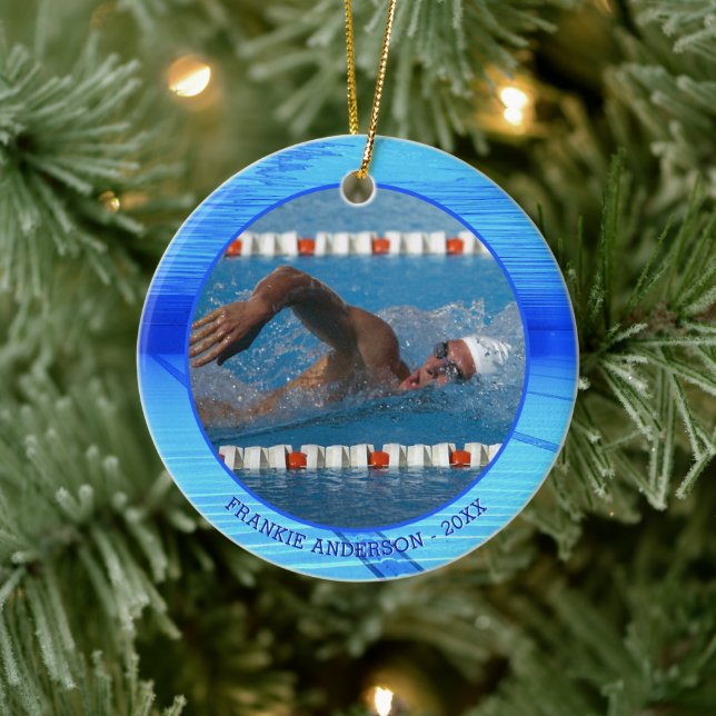 Schwimmer Foto Personalisiert Keepsake Keramik Ornament (Baum)