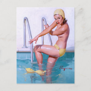 Schwimmer Pin Up Postkarte