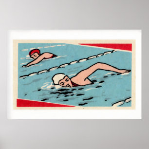 Schwimmer Pool Blau Rot Weiß Vintage Streichholzsc Poster