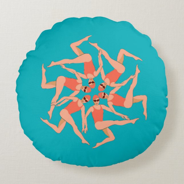 Schwimmer - Synchronschwimmen Rundes Kissen (Vorderseite)