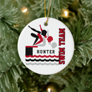 Schwimmer / Tauchteam - Rot - Junge Keramik Orname Ornament