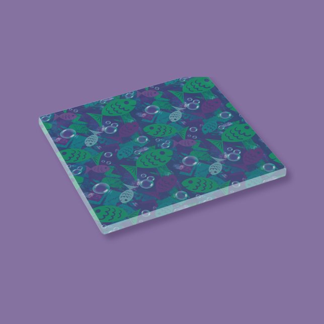 Schwimmfische und Blasen Vibranntes Reef Muster Glasuntersetzer (Von Creator hochgeladen)