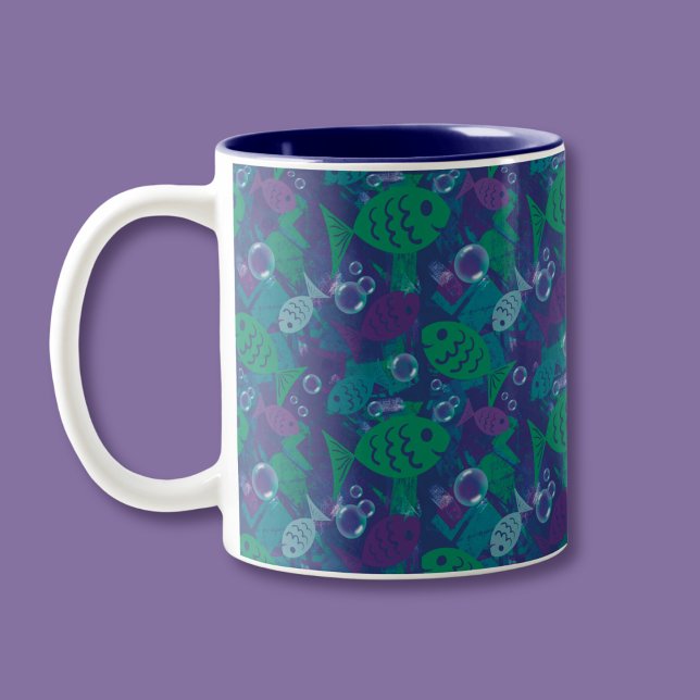 Schwimmfische und Blasen Vibranntes Reef Muster Zweifarbige Tasse (Von Creator hochgeladen)