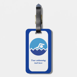 Schwimmgeschenke, Schwimmer auf einem blauen Kreis Gepäckanhänger