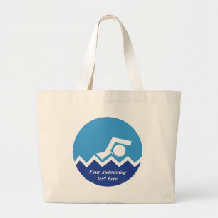 Schwimmgeschenke, Schwimmer auf einem blauen Kreis Jumbo Stoffbeutel