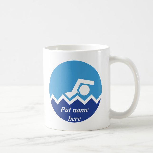 Schwimmgeschenke, Schwimmer auf einem blauen Kreis Tasse (Rechts)