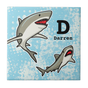 Schwimmhaie, Name des Kindes und Monogramm hinzufü Fliese