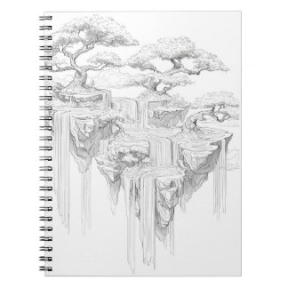 Schwimminseln Wasserfall Linie Art Notizblock