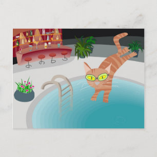Schwimmkatze Postkarte