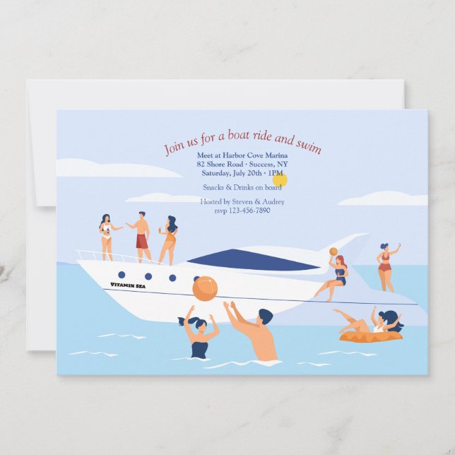 Schwimmparty direkt vom Boot Einladung (Vorderseite)