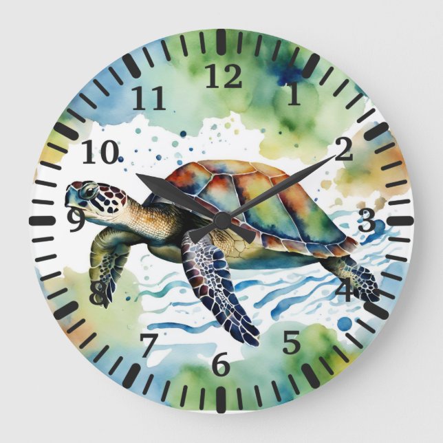Schwimmsee Schildkröte Abstrakt Wasserfarbe Große Wanduhr (Vorderseite)