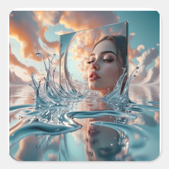 Schwimmspiegelplatte erhebt sich aus dem ruhigen M Quadratischer Aufkleber (Vorderseite)