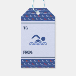 Schwimmsport mit blauen roten Mustern Geschenkanhänger