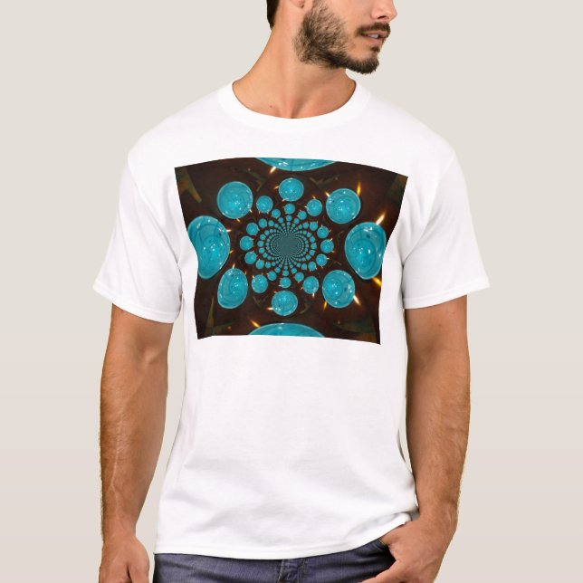 Schwindeldarstellung von Cyan Lights Kaleidoskop T-Shirt (Vorderseite)