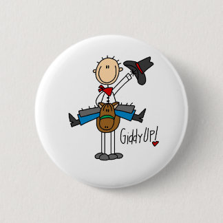 Schwindliges hohes! Cowboy-Strichmännchen-Knopf Button