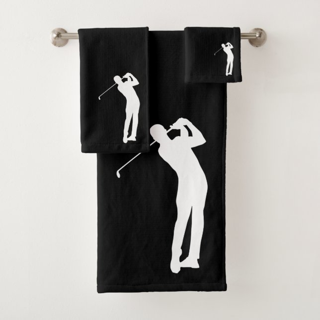 Schwingen der Golfer-Silhouette Schwarz Badhandtuch Set (Insitu)