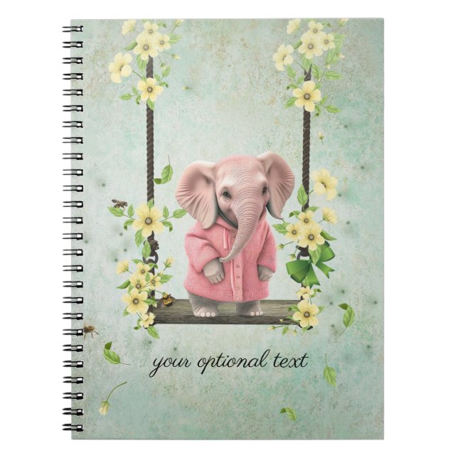 Schwingen des rosa Elephant Spiral Foto Notebook Notizblock (Vorderseite)