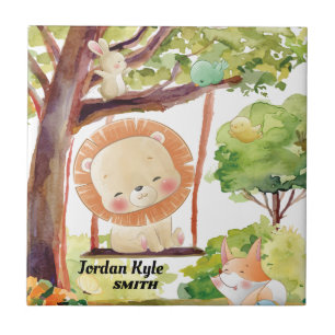 Schwingen Löwe, Fox, Sonne und Vögel Weiße Natur Fliese