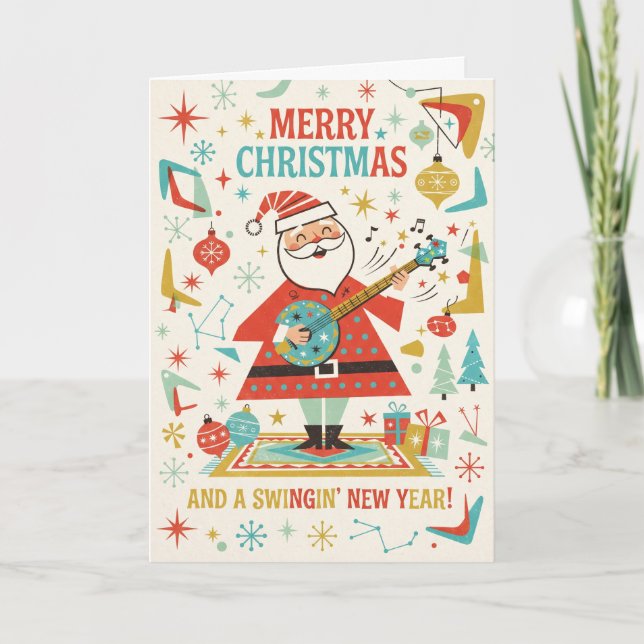 Schwingender Weihnachtsmann Frohe Weihnachtskarte Karte (Vorderseite)