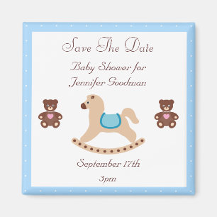 Schwingpferd u. Teddies-Save the Date Baby-Dusche Magnet