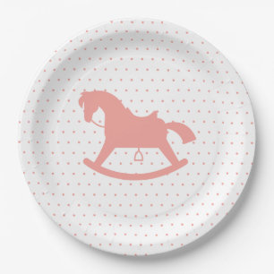 SchwingpferdeSilhouette-Baby-Duschen-Platten-Rosa Pappteller