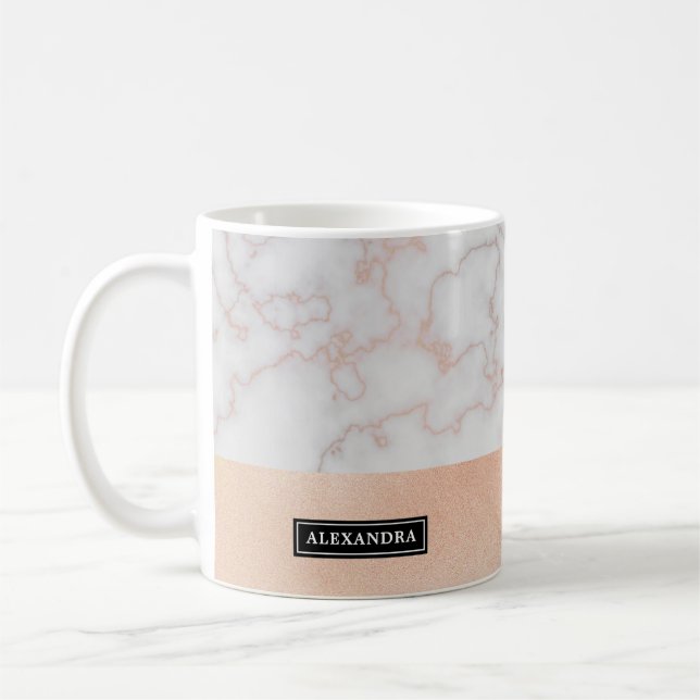 Schwirbelte Rose Gold Marmor Look Name Kaffeemasch Kaffeetasse (Links)