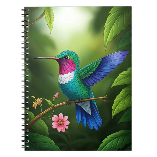 Schwirrender Kolibri zwischen Blättern Notizblock (Vorderseite)