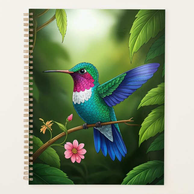 Schwirrender Kolibri zwischen Blättern Planer (Vorderseite)