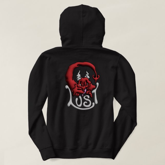 Schwitze Deine Sünden Lust Teufel Hoodie (Design Rückseite)