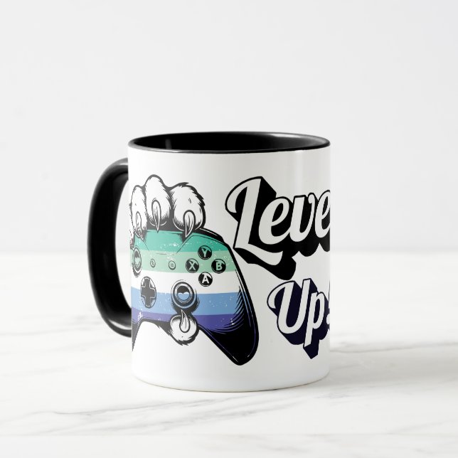 Schwul MLM Pride Level Up Tiger Pfoten Controller  Tasse (Vorderseite Links)