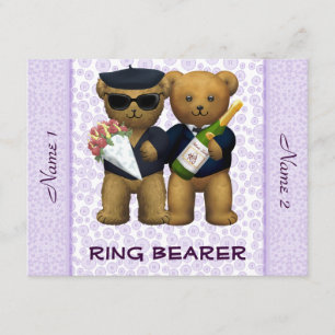 Schwule Hochzeit - Ringträger - Teddybären lila Einladung