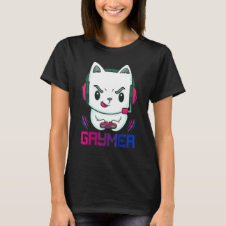 Schwule Katze Gamer Bisexualitätsflagge Bisexuelle T-Shirt