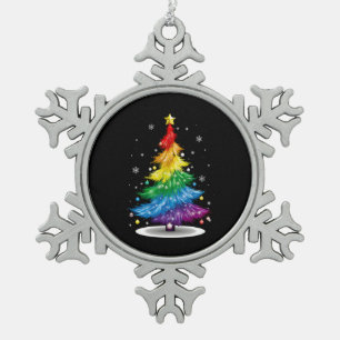 Schwule LGBT Pride Regenbogen-Weihnachtsbaum Frohe Schneeflocken Zinn-Ornament