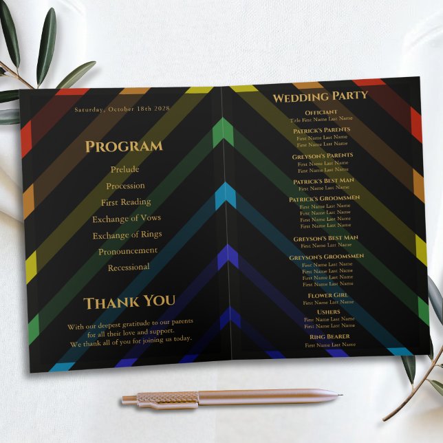 Schwule Männer Hochzeit Elegantes Regenbogen-Faltp Programm (Von Creator hochgeladen)
