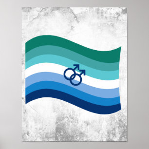 Schwule männliche Liebe Stolz Azure Wavy Flagge Poster