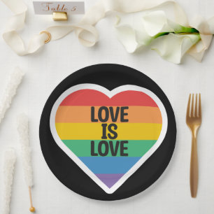 schwule Partyplatte Liebe ist Liebe Herz schwarzer Pappteller