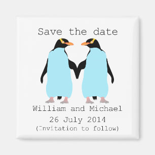 Schwule, Pinguine halten Save the Date Hände Magnet