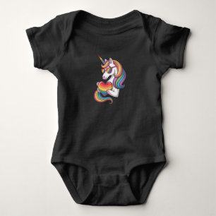 Schwulen-Stolz-Einhorn-Herz-Regenbogenflagge LGBT Baby Strampler