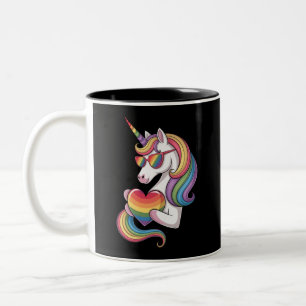 Schwulen-Stolz-Einhorn-Herz-Regenbogenflagge LGBT  Zweifarbige Tasse