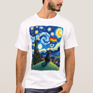 Schwulen Stolz Katze Kunst Katze Sternennacht Stil T-Shirt