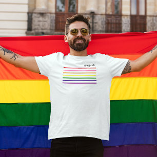 Schwulen-Stolz Regenbogen-Pinstripe Herren Weiß T-Shirt
