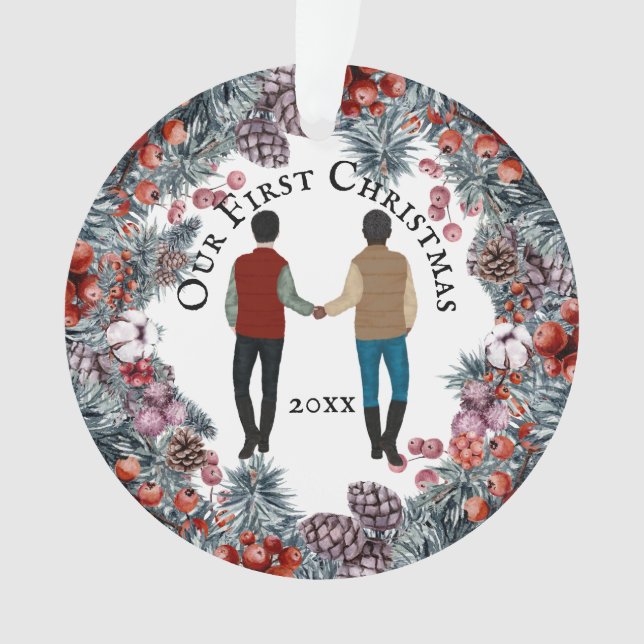 Schwulenpaar kaukasische afrikanische Männer Kranz Ornament (Vorderseite)