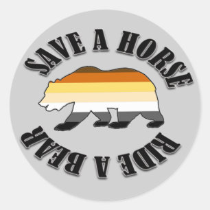 SCHWULER BÄR BÄR STOLZ RETTE EIN PFERD REITE EINEN RUNDER AUFKLEBER